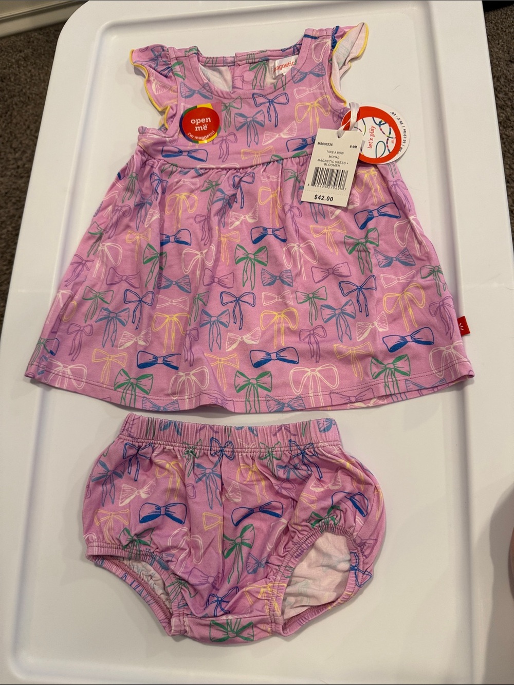 Magnetic Me Pink Bow Print Dress & Diaper Cover